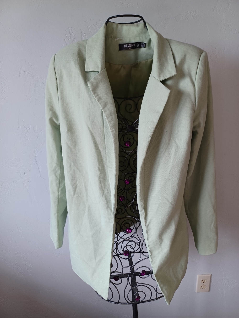Missguided Mint Green Open-Front Linen Blazer-Tall